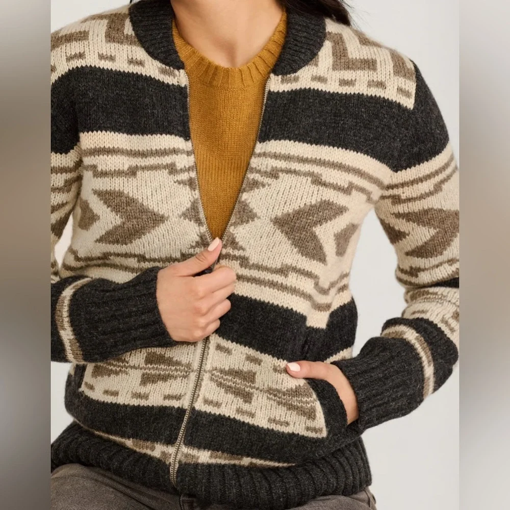 Pendleton Women’s Graphic Shetland Collection Wool Zip Cardigan Medium - Picture 5 of 6